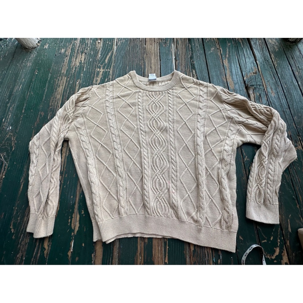 John Blair Mens 3XL Tan Beige Cable Knit Cotton Crew Neck Sweater A3645